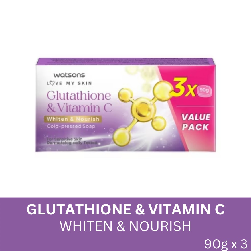 WATSONS Glutathione & Vitamin C Whiten and Nourish Cold-Pressed Soap 90g x 3 Value Pack