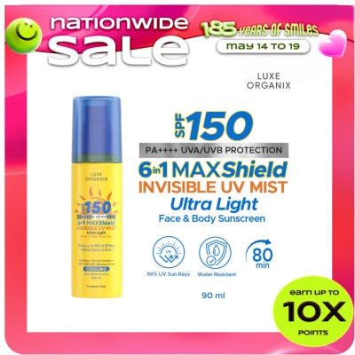 LUXE ORGANIX - LUXE ORGANIX 6-in-1 Maxshield Invisible UV Mist Ultra-Light Face & Body Sunscreen Cooling SPF150 90ml