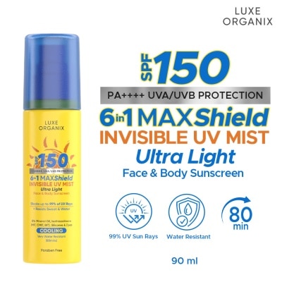 LUXE ORGANIX LUXE ORGANIX 6-in-1 Maxshield Invisible UV Mist Ultra-Light Face & Body Sunscreen Cooling SPF150 90ml