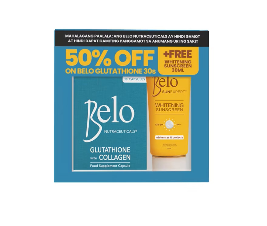 BELO Glutathione Capsule 30s x Whitening Sunscreen SPF50 30ml Bundle