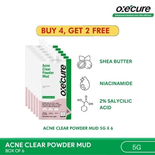 OXECURE Acne Clear Powder Mud Buy 4 Get 2 Free 5g x 6s