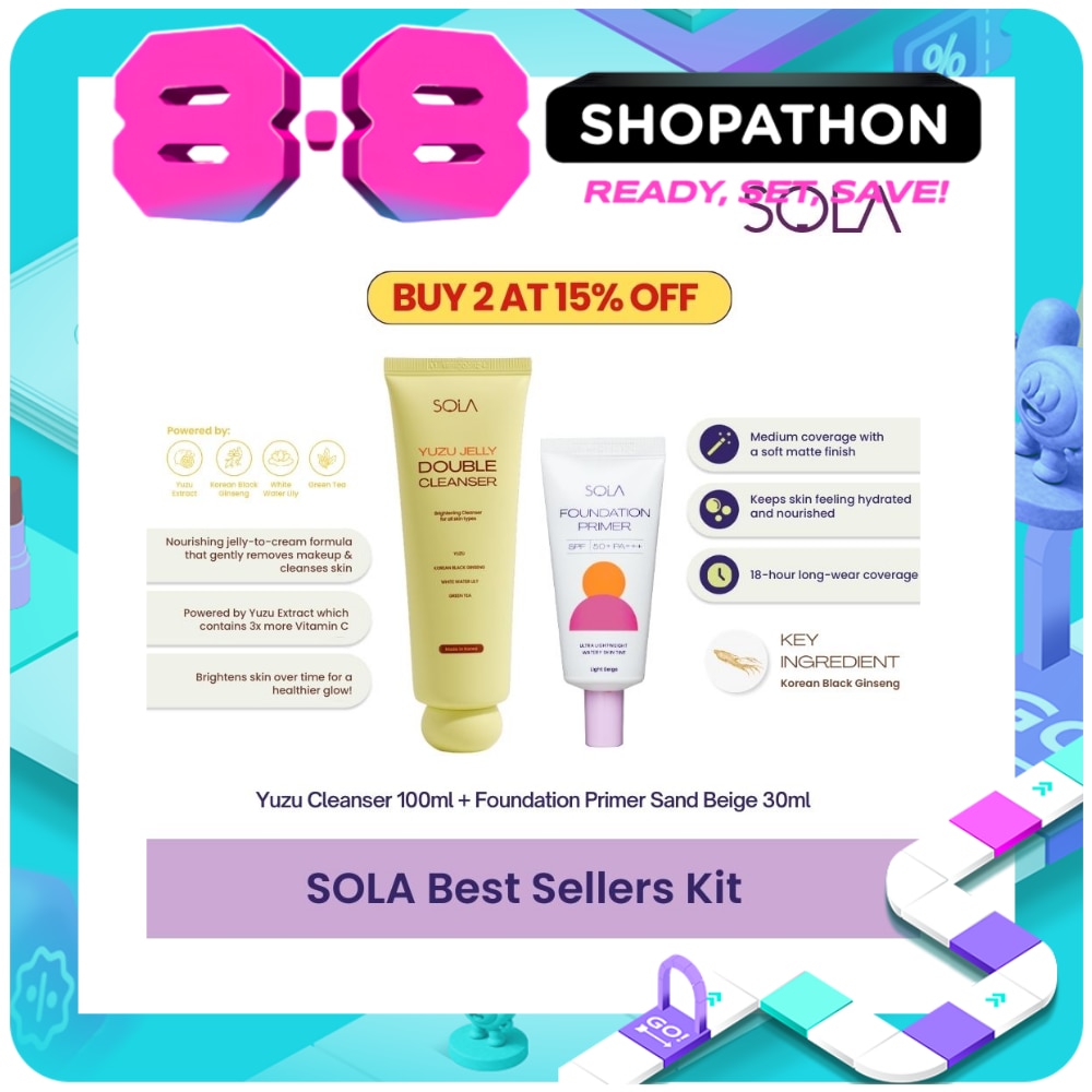 SOLA Best Sellers Kit Foundation Primer Sand Beige Yuzu Cleanser 100ml x 30ml image