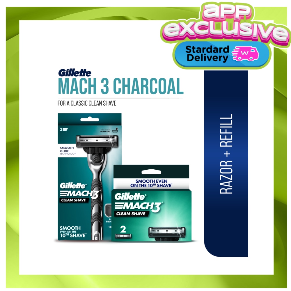 GILLETTE MACH 3 Charcoal Razor + Refill Bundle image