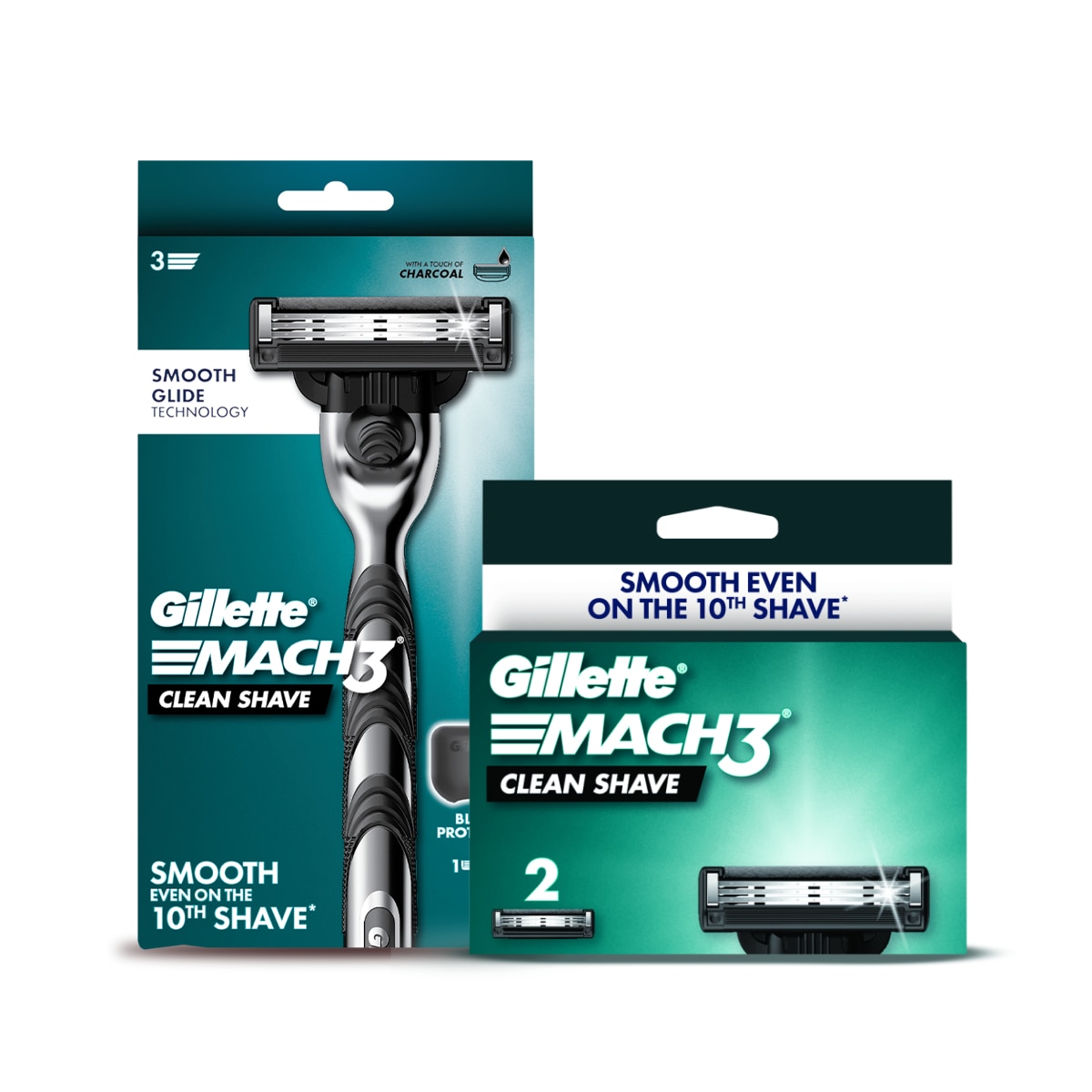 GILLETTE MACH 3 Charcoal Razor + Refill Bundle