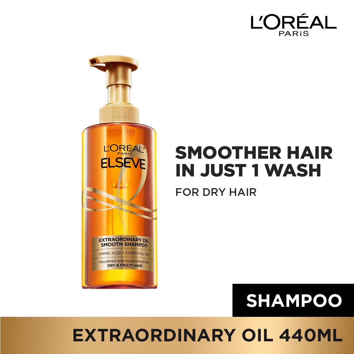 LOREAL Paris Elseve Extraordinary Oil Smooth Shampoo Anti Dry and Frizzy Hair 440ml image
