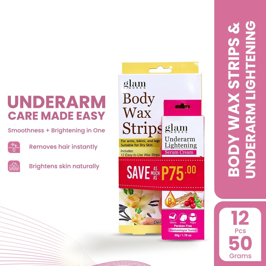 GLAMWORKS Body Wax Strips Vanilla + Underarm Lightening Cream 50ml image