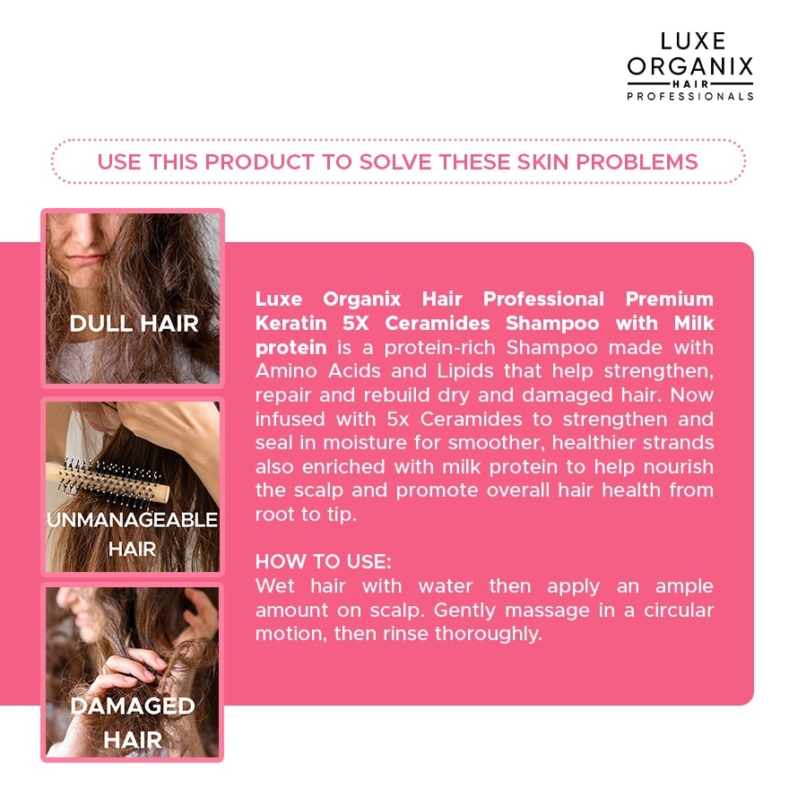 LUXE ORGANIX Hair Professionals Premium Keratin 5x Ceramide Shampoo with Milk Protein 500ml image