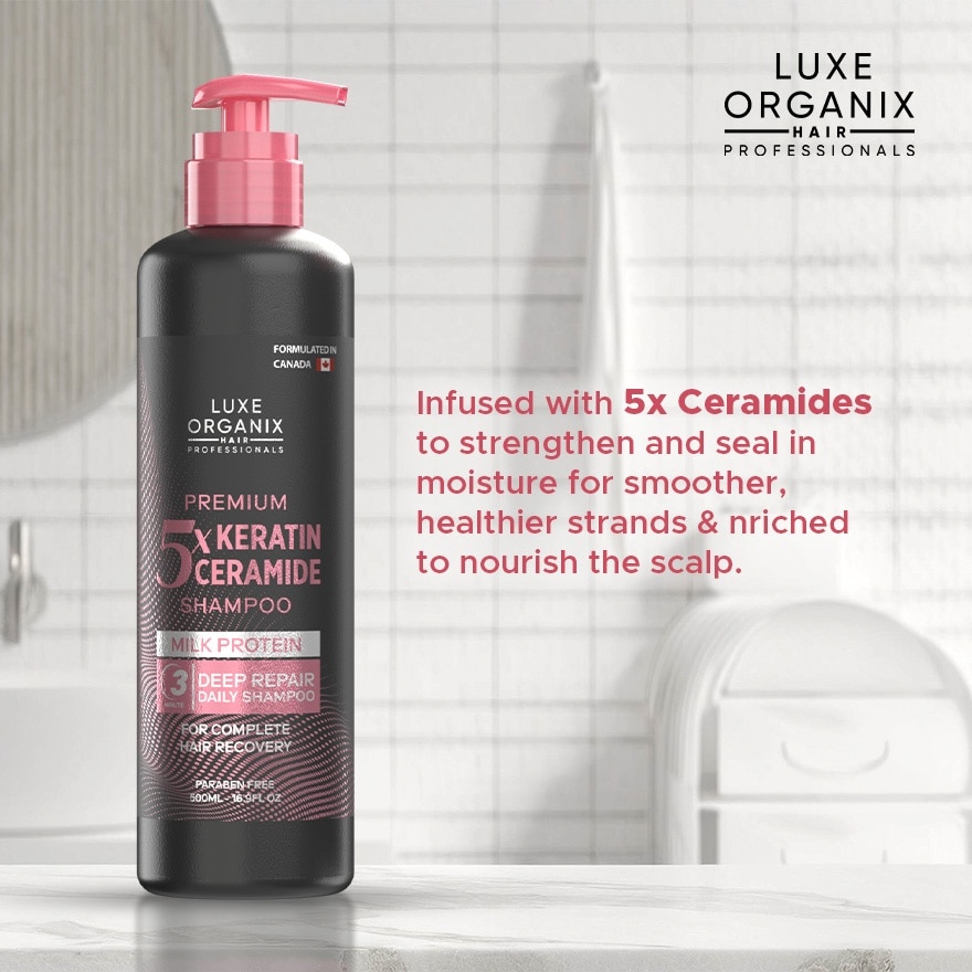LUXE ORGANIX Hair Professionals Premium Keratin 5x Ceramide Shampoo with Milk Protein 500ml image