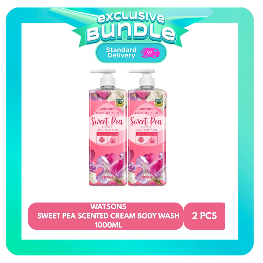 WATSONS Love My Skin Sweet Pea Scented Cream Body Wash 1000ml X2 Bundle image