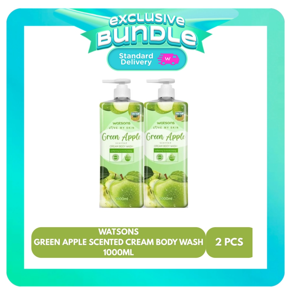 WATSONS Love My Skin Green Apple Scented Cream Body Wash 1000ml X2 Bundle image