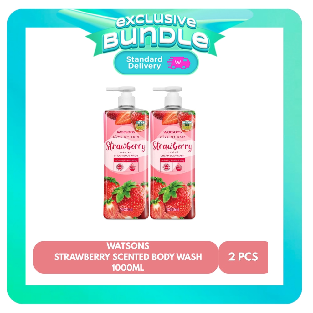 WATSONS Strawberry Scented Cream Body Wash 1L X2 Bundle image