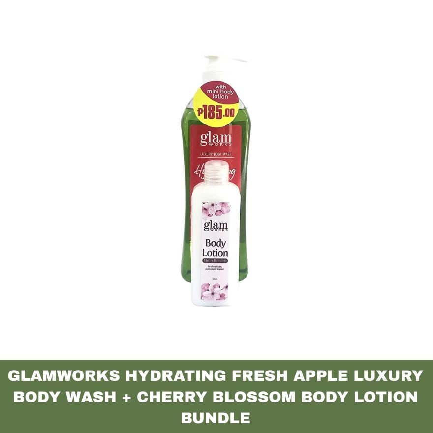 GLAMWORKS Luxury Bodywash Bundle - Hydrating Apple 1L + Cherry Blossom Lotion 250ml