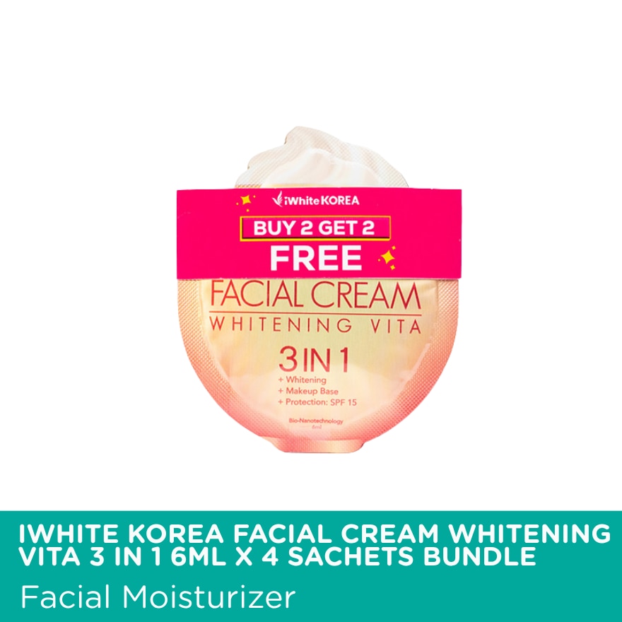 IWHITE KOREA Facial Cream Whitening Vita 3 In 1 6ml x 4 Sachets Bundle image