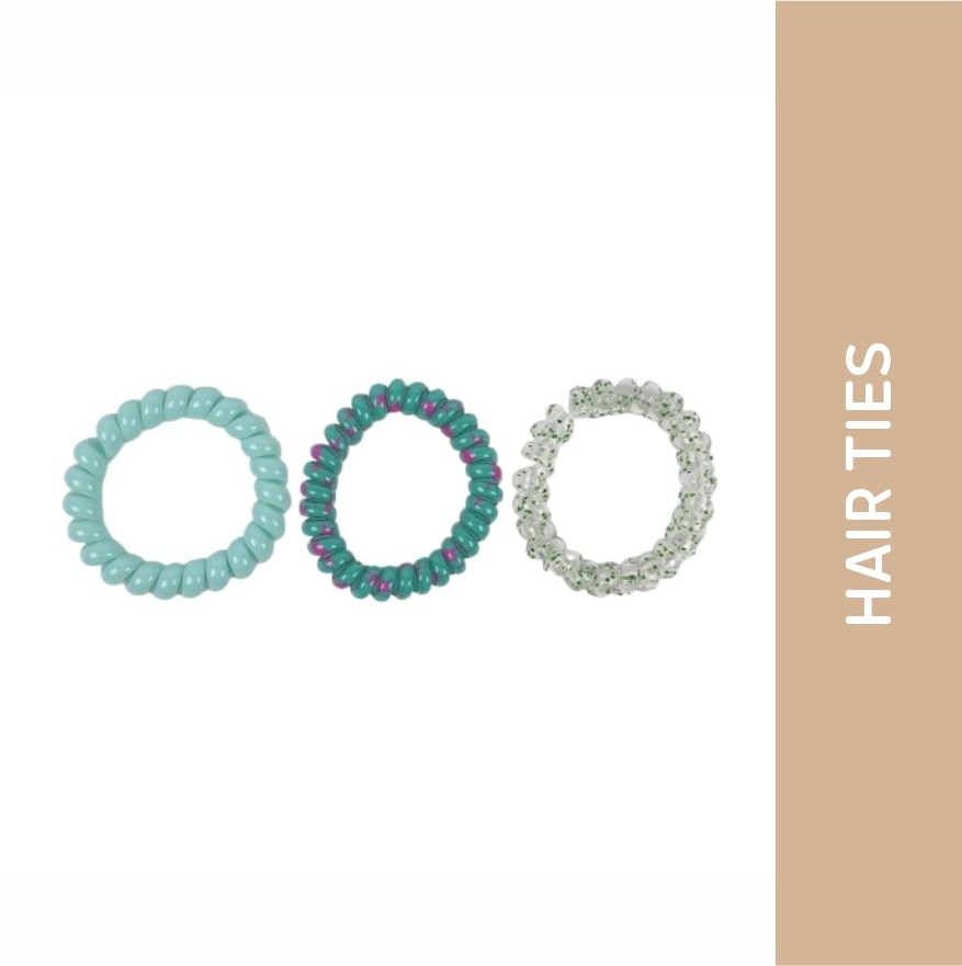 MIINE Spiral Hair Ties in Teal Set 3s image