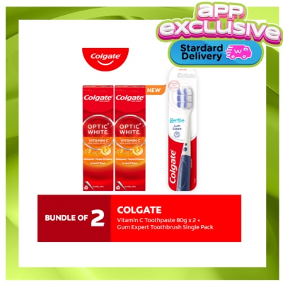 COLGATE COLGATE Optic White Vitamin C Whitening Toothpaste 80g Pack of 2 + Gum Expert Toothbrush image