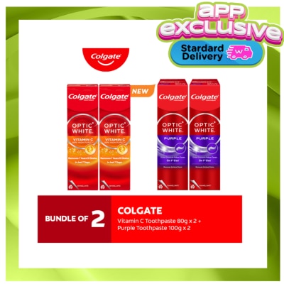 COLGATE COLGATE Optic White Vitamin C Whitening Toothpaste 80g Pack of 2 + Purple Toothpaste 100g Pack of 2 image