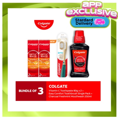 COLGATE - COLGATE Optic White Vitamin C Whitening Toothpaste 80g Pack of 2 + Easy Comfort Toothbrush image