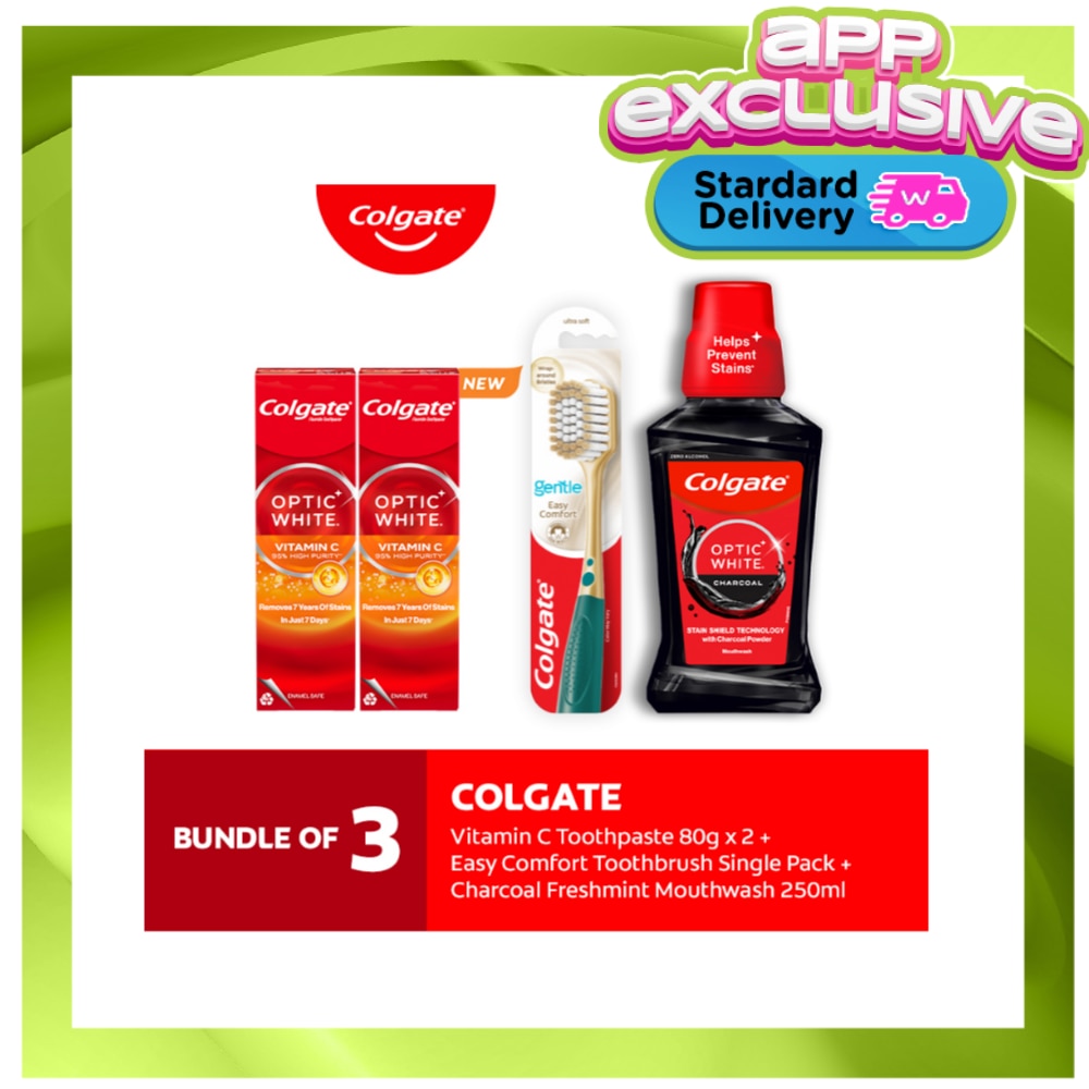 COLGATE Optic White Vitamin C Whitening Toothpaste 80g Pack of 2 + Easy Comfort Toothbrush image
