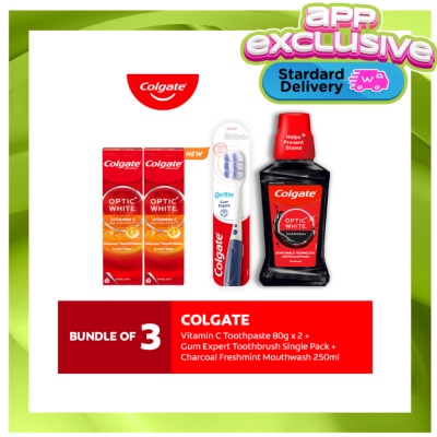 COLGATE COLGATE Optic White Vitamin C Toothpaste 80g Pack of 2 + Gum Expert Toothbrush + Mouthwash 250ml image