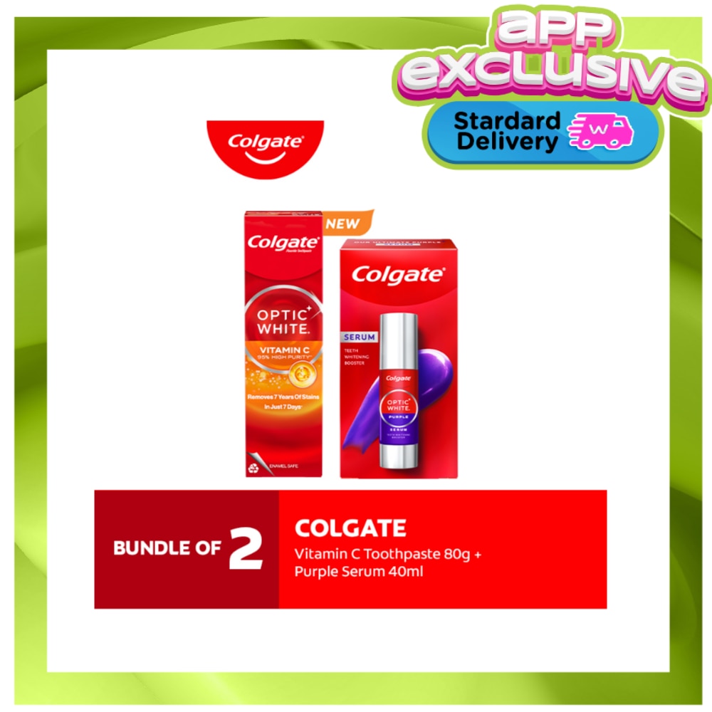 COLGATE Optic White Vitamin C Whitening Toothpaste 80g + Optic White Purple Whitening Serum 40ml image