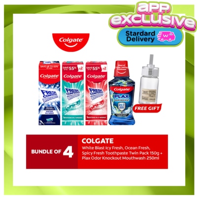 Colgate White Blast Toothpaste 150g Bundle of 6 + Odor Knockout Mouthwash 250ml + FREE Gift image