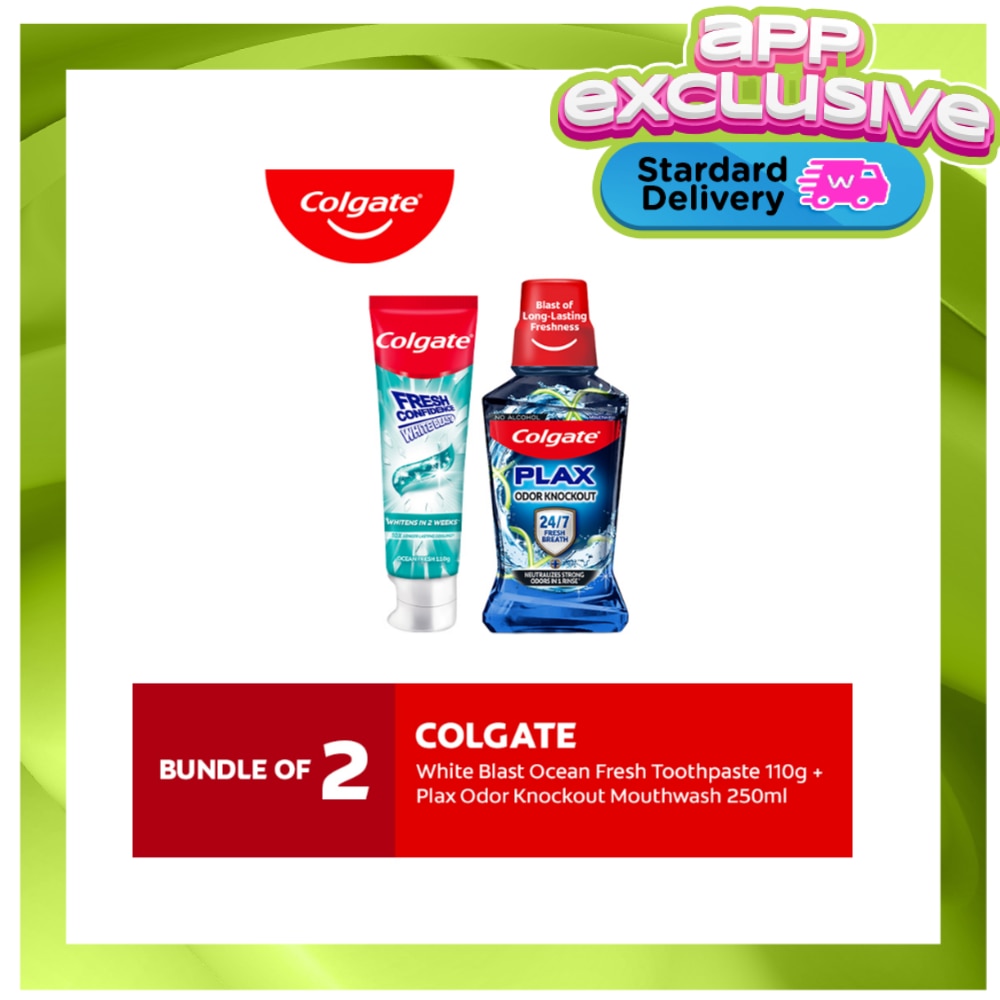 Colgate Fresh Confidence White Blast Ocean Fresh Toothpaste 110g + Odor Knockout Mouthwash 250ml image