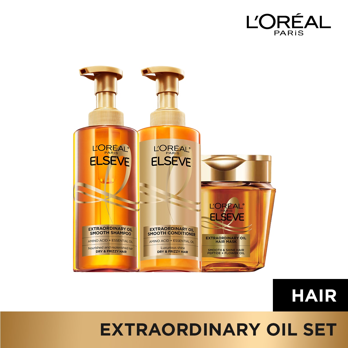 L'Oreal Paris Elseve Extraordinary Oil Shampoo 440ml, Conditioner 440ml & Mask 250ml Set image