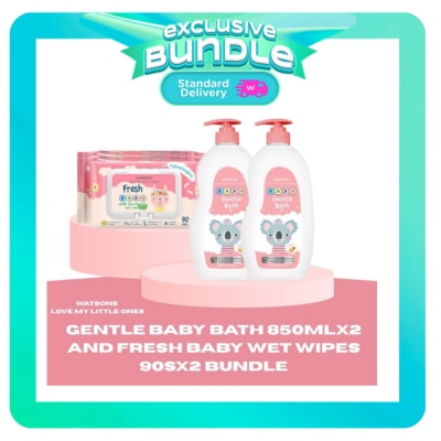 WATSONS WATSONS Gentle Baby Bath 850ML x 2 and Fresh Baby Soft Wipes 90 wipes x 2 Bundle image