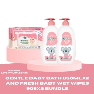 WATSONS - WATSONS Gentle Baby Bath 850ML x 2 and Fresh Baby Soft Wipes 90 wipes x 2 Bundle image