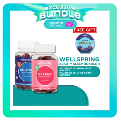 WELLSPRING Wellspring Melatonin Vit B6 Gum X 60 Bot + Wellspring Colla Vit C Biotin Gum X60Bot With Free Gift image