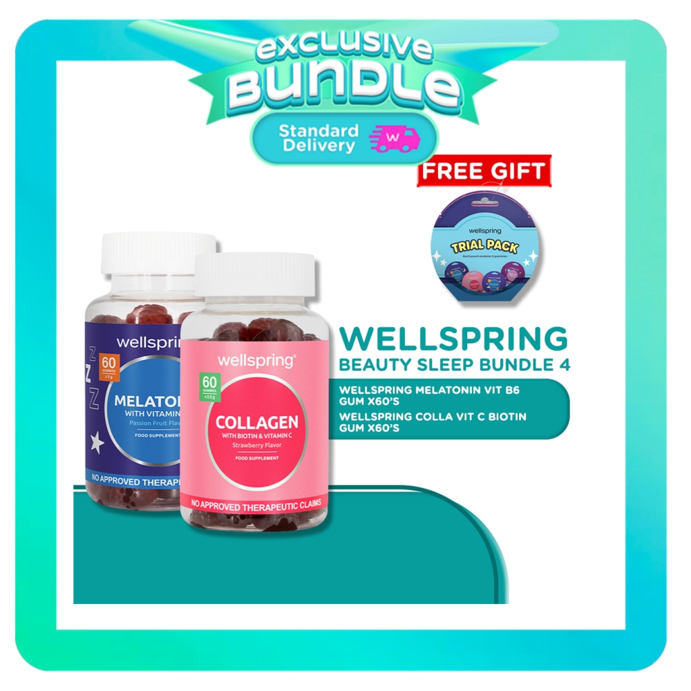 Wellspring Melatonin Vit B6 Gum X 60 Bot + Wellspring Colla Vit C Biotin Gum X60Bot With Free Gift image