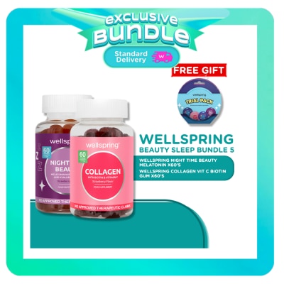 WELLSPRING Wellspring Colla Vit C Biotin Gum X 60Bot + Wellspring Night Time Beauty Melatonin With Free Gift image