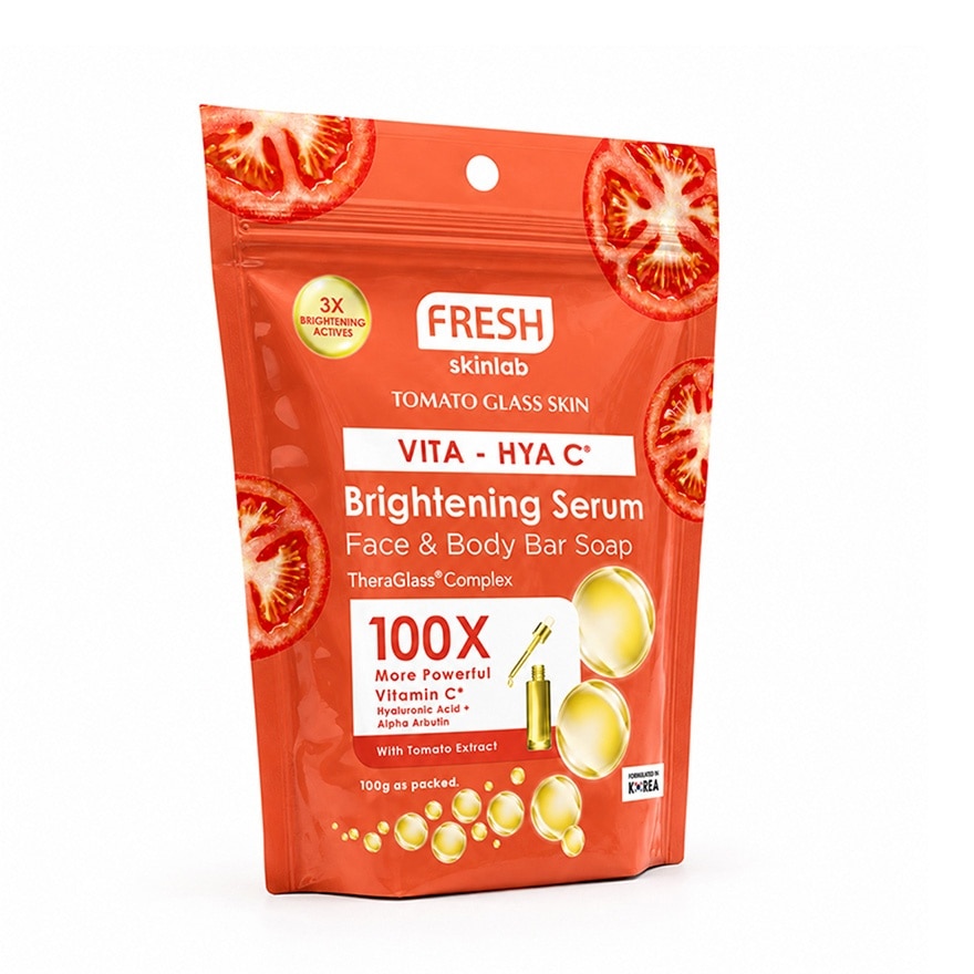 FRESH SKINLAB TOMATO Glass Skin Vita Hya C Brightening Serum Face & Body Bar Soap 100g Sachet image