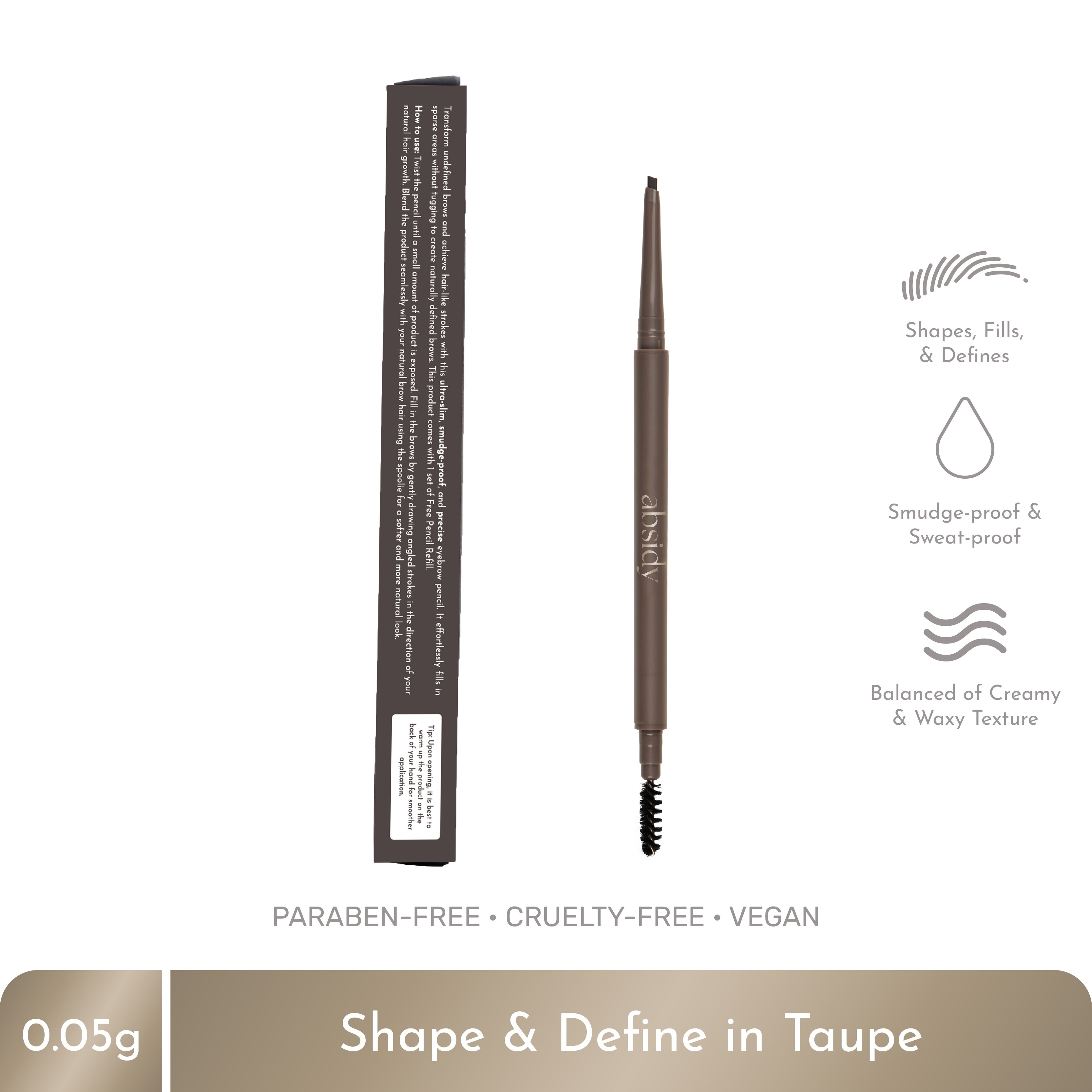 ABSIDY Shape & Define Brow Pencil Taupe w/ Free Refill
