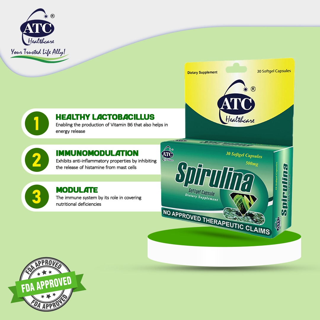 ATC HEALTH Spirulina Soybean Oil Beeswax 500 mg Softgel Capsule Sold Per Piece