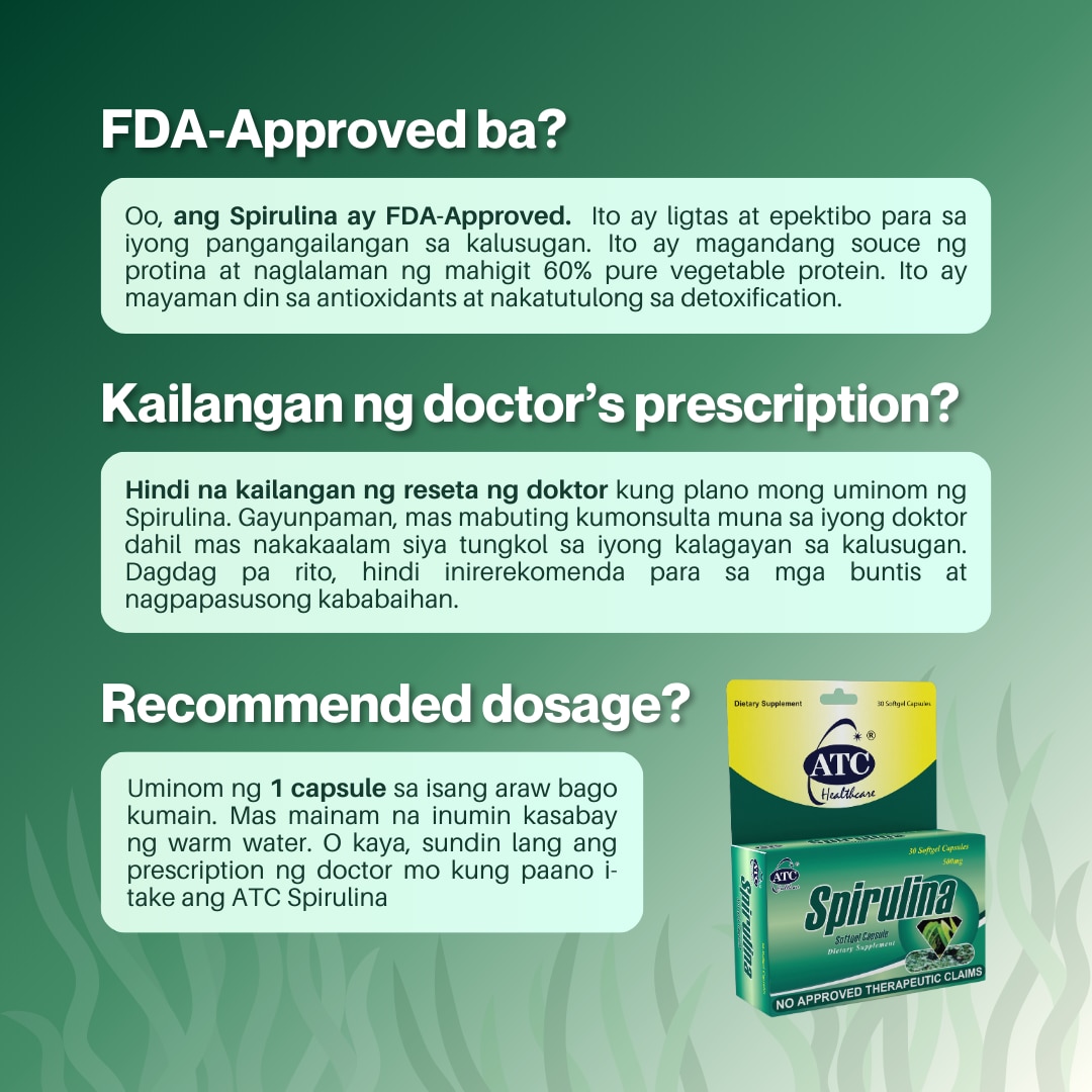 ATC HEALTH Spirulina Soybean Oil Beeswax 500 mg Softgel Capsule Sold Per Piece