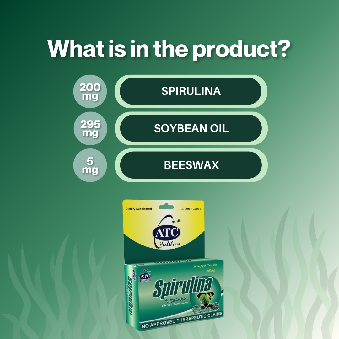 ATC HEALTH Spirulina Soybean Oil Beeswax 500 mg Softgel Capsule Sold Per Piece