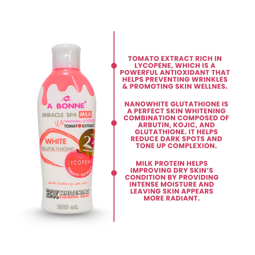 Miracle Spa Milk Uv Whitening Lotion Nano White Glutathione Kojic 200ml