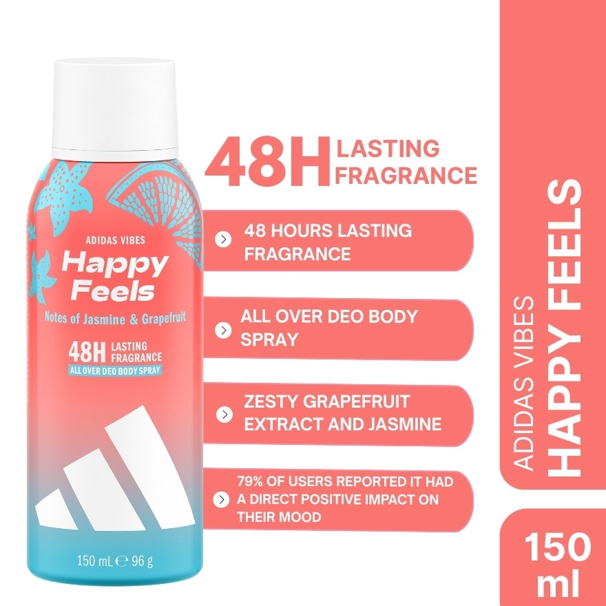 ADIDAS Vibes Happy Feels Notes of Jasmine & Grapefruit Deo Body Spray 150ml