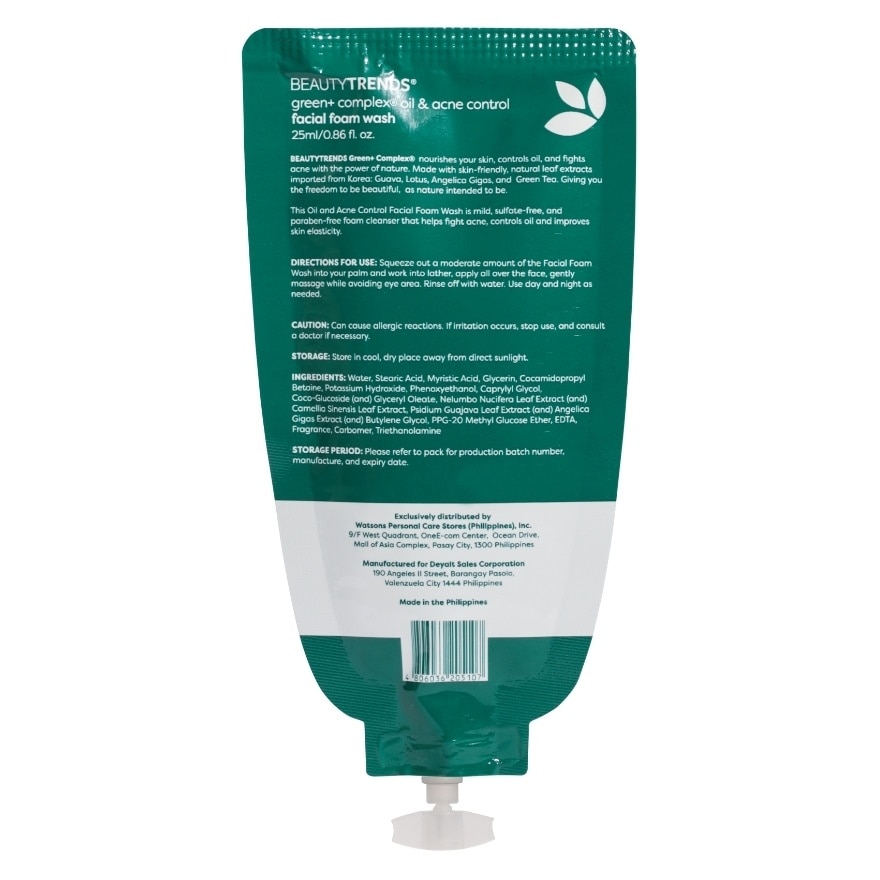 Green+ Complex Oil & Acne Control Facial Foam Wash 25ml