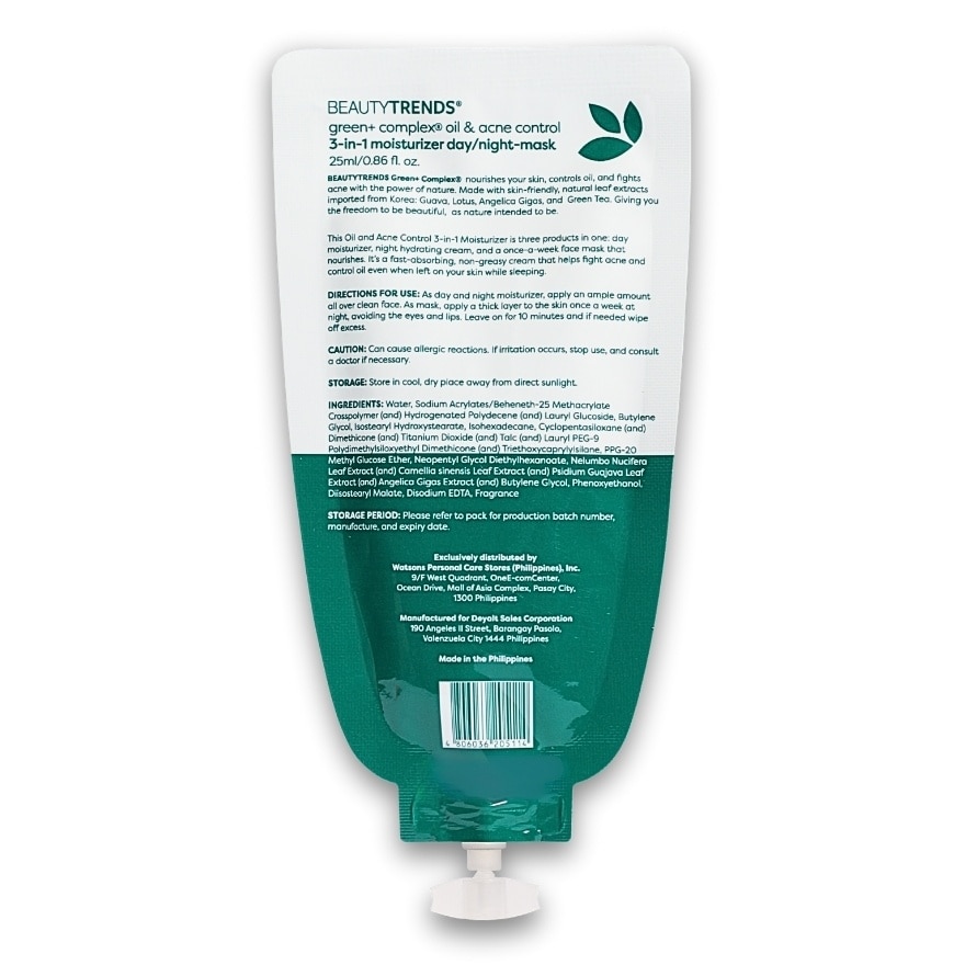 Green+ Oil & Acne Control 3in1 Moisturizer Mask 25ml