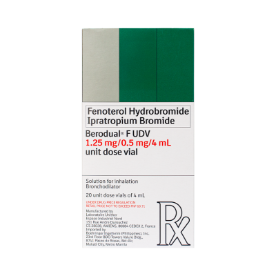 BERODUAL - Fenoterol Hydrobromide + Ipratropium Bromide (As Monohydrate) 1.25mg/500mcg Per 4ml Solution For Inhalation 1 Nebule