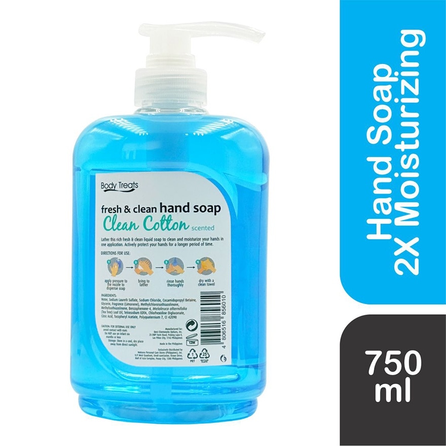 BODY TREATS Fresh and Clean hand Soap Clean Cotton Scented 750ml image