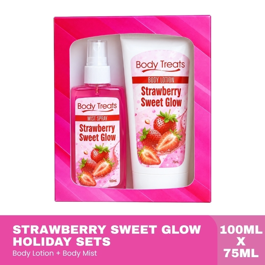 BODY TREATS Strawberry Sweet Glow Lotion Mist Gift Set 75ml and 100ml image
