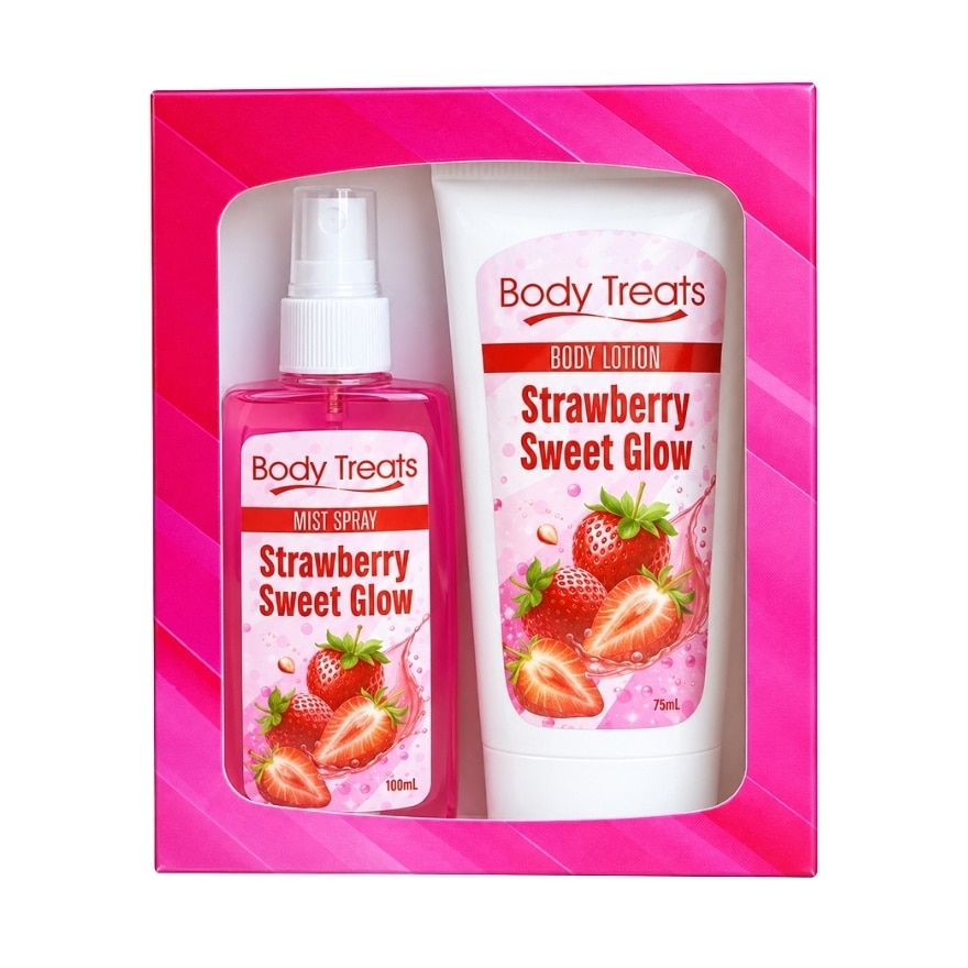 BODY TREATS Strawberry Sweet Glow Lotion Mist Gift Set 75ml and 100ml image