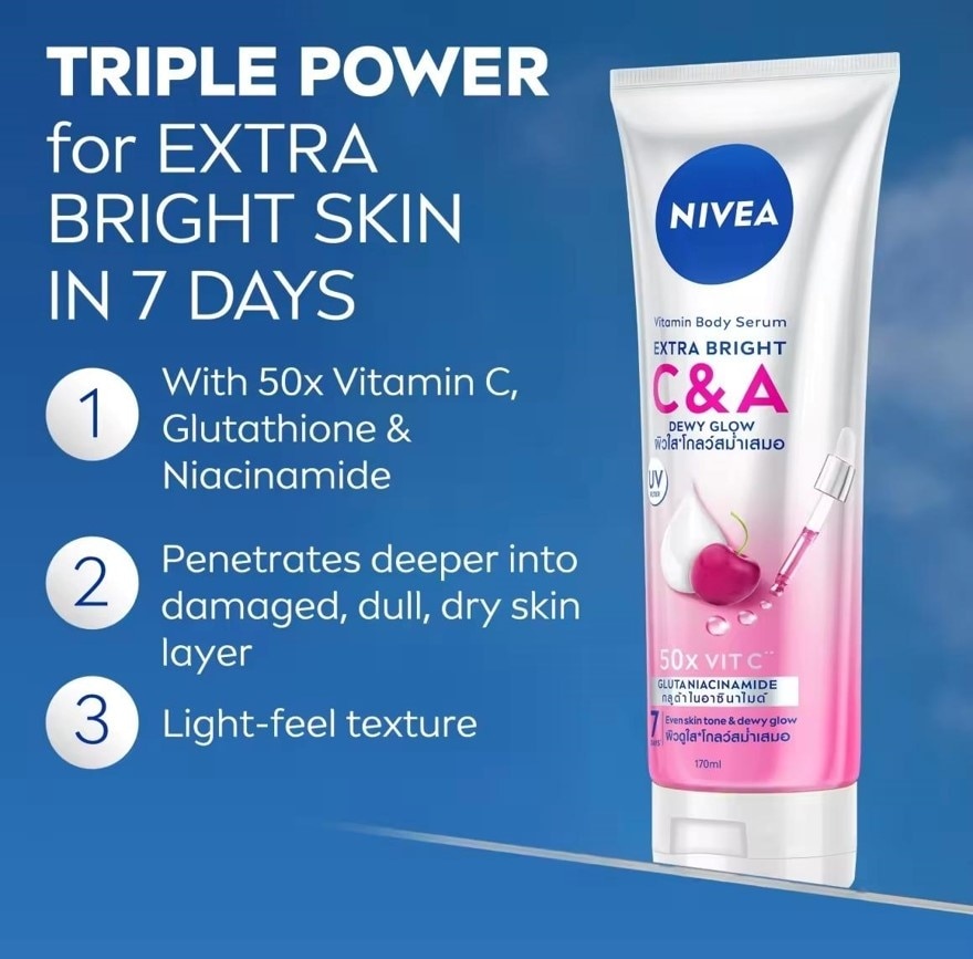 NIVEA Extra White Body Serum Lotion Gluta-C Plus Vitamin A 300ml Bundle