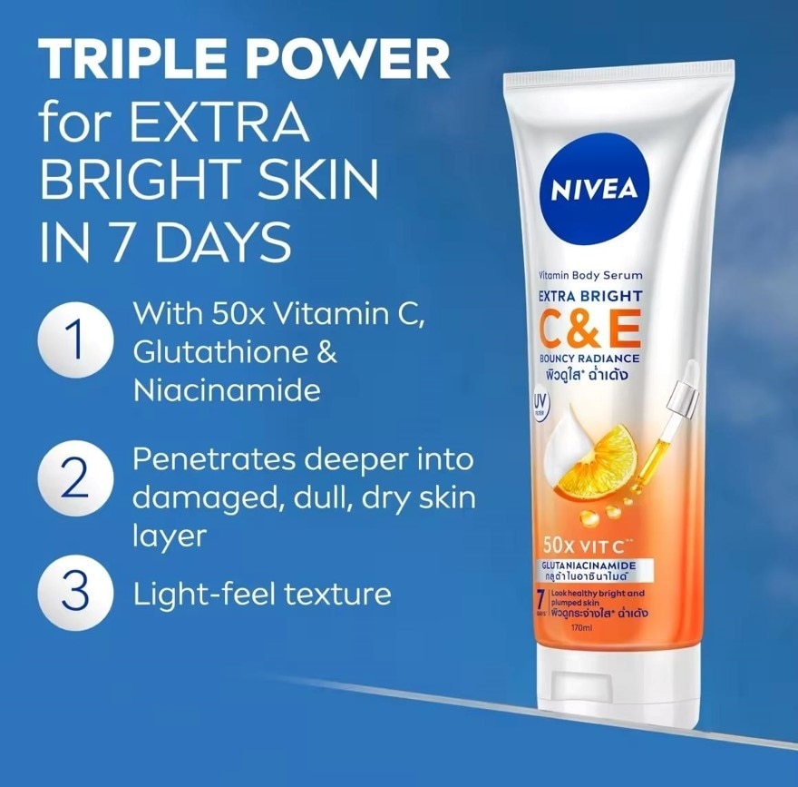 NIVEA Extra White Body Serum Lotion Gluta-C Plus Vitamin E 170ml Bundle