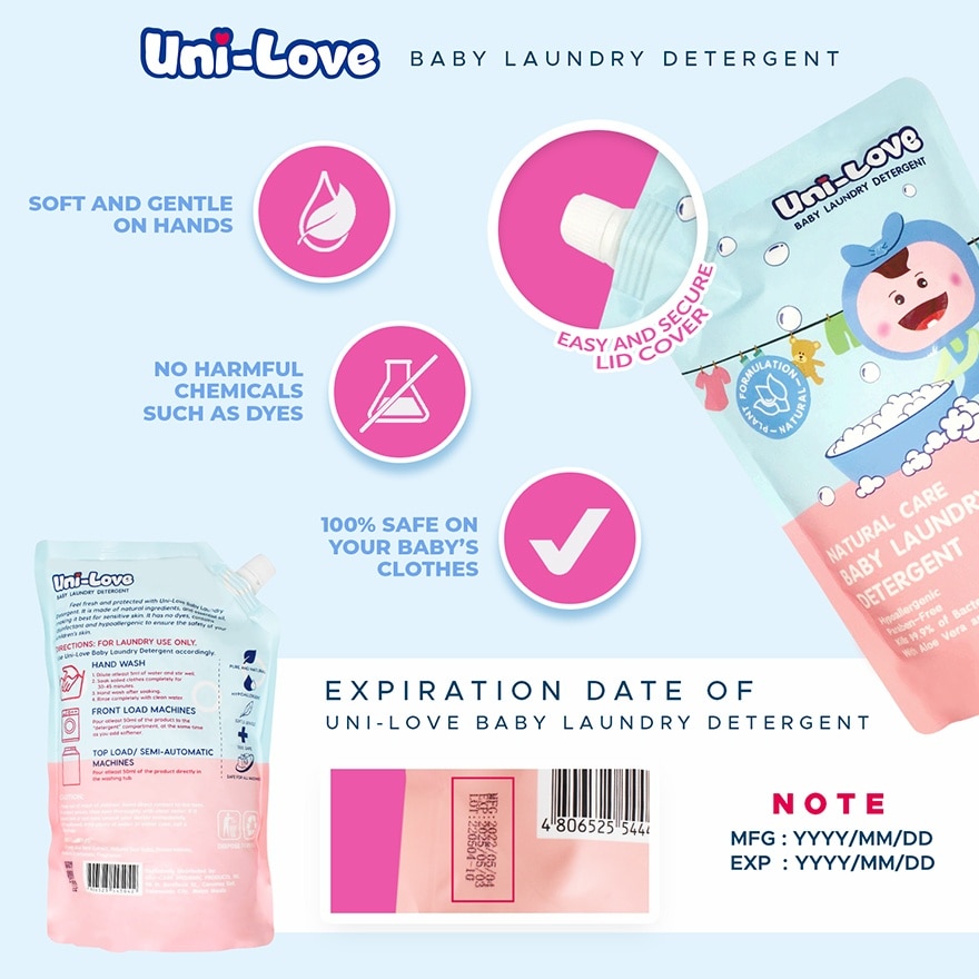 UNI LOVE Baby Laundry Detergent Powder Scent 1L