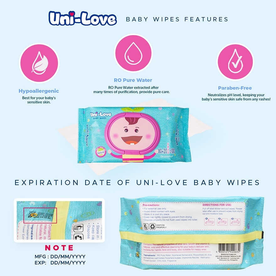 UNI LOVE Unscented Baby Wipes 100 Sheets