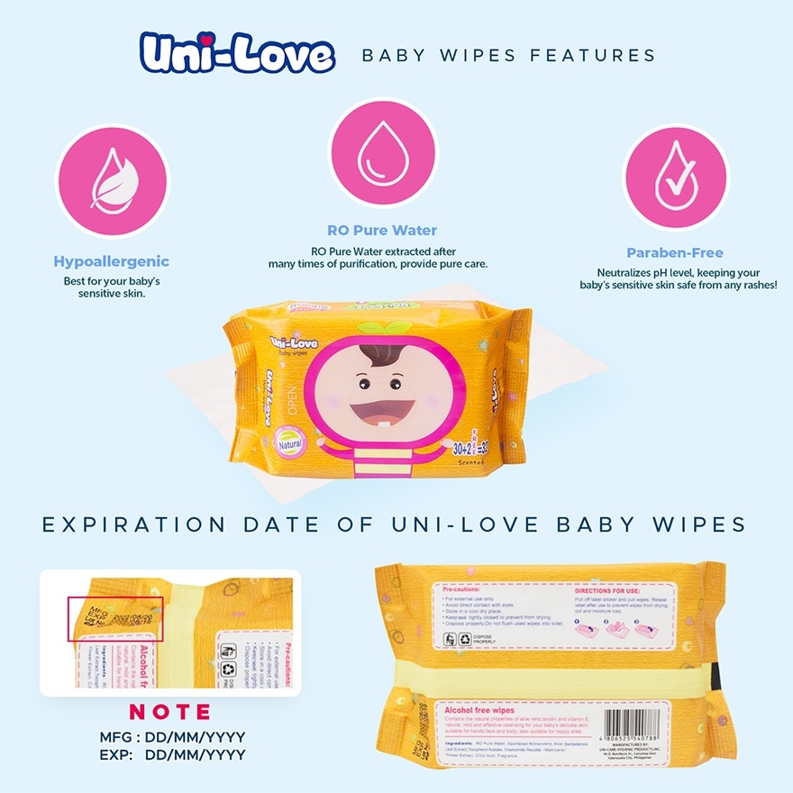 Uni-Love Scented Baby Wipes 32's